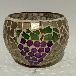 Mosaic Glass Candle Holder with Grape Design